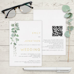 Invitation En Aluminium Aquarelle moderne Eucalyptus Mariage Or Real