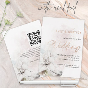 Invitation En Aluminium Aquarelle moderne Flore blanche Mariage de code QR