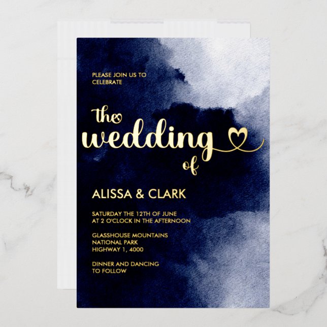 Invitation En Aluminium Aquarelle moderne nuit noire marine bleu Abstrait (Enveloppe)