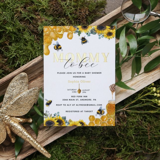 Invitation En Aluminium Aquarelle Mommy to Bee Baby shower Gold (Créateur téléchargé)