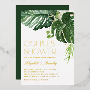 Invitation En Aluminium Aquarelle Monstera Feuilles Tropical Couples Douch
