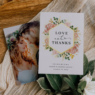 Invitation En Aluminium Aquarelle neutre florale   Love and Thanks Gold