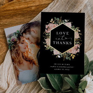 Invitation En Aluminium Aquarelle neutre florale   Love and Thanks Gold