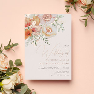 Invitation En Aluminium Aquarelle Ressort Corail Pêche rose Mariage Floral