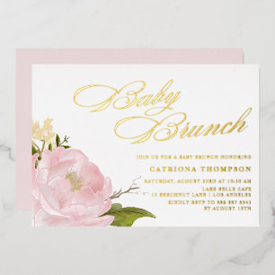 Invitation En Aluminium Aquarelle romantique Bleu rose Peony Brunch bébé