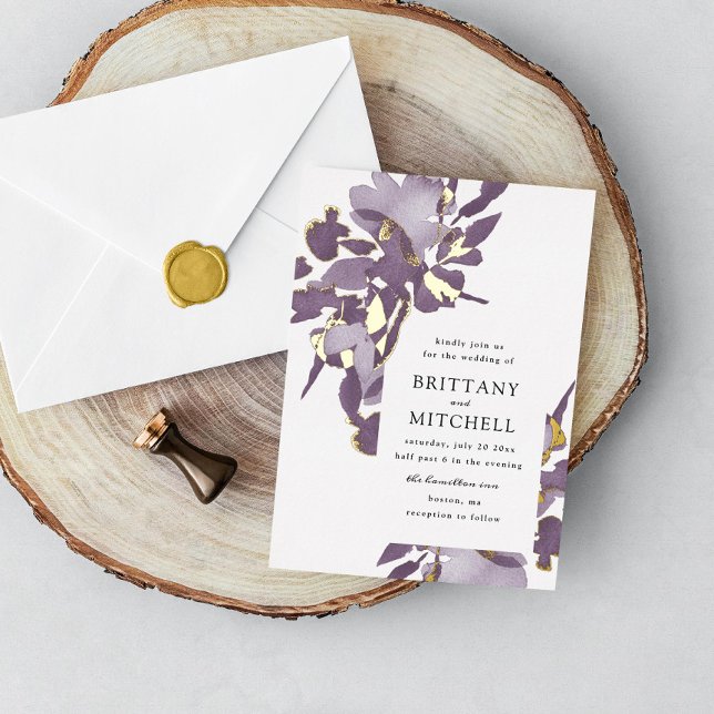 Invitation En Aluminium Aquarelle romantique Floral Améthyste Or (Créateur téléchargé)