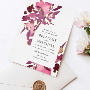 Invitation En Aluminium Aquarelle romantique Floral Plum Gold
