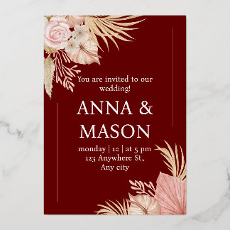 Invitation En Aluminium Aquarelle rose beige Boho Mariage floral tropical