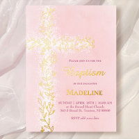 aquarelle rose blanc croix or Baptême