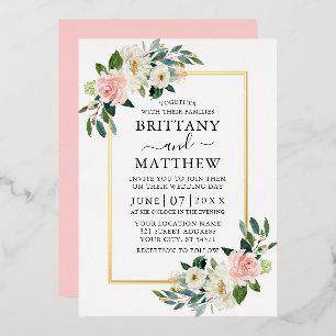 Invitation En Aluminium  Aquarelle rose Blush Blanc Floral Mariage Or