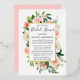 Invitation En Aluminium Aquarelle rose Blush Fête des mariées Florale Or