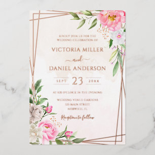 Invitation En Aluminium Aquarelle rose Floral Mariage géométrique or