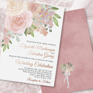 Invitation En Aluminium Aquarelle rose pâle Floral Mariage élégant