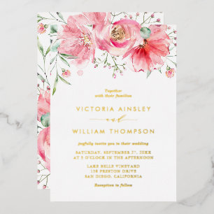 Invitation En Aluminium Aquarelle rose romantique Rose Mariage floral