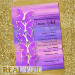 Invitation En Aluminium Aquarelle rose violet bat mitzvah papillon<br><div class="desc">Aquarelle bat mitzvah Papillon rose violet. Des dessins bat mitzvah d'Umua. Imprimé et expédié par Zazzle ou son partenaire.</div>
