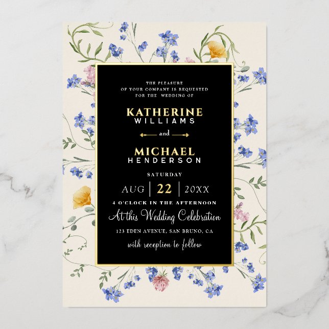 Invitation En Aluminium Aquarelle Russe fleur sauvage Mariage de prairie (Recto)