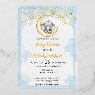 Invitation En Aluminium Aquarelle sur le Baby shower d'éléphant de la lune