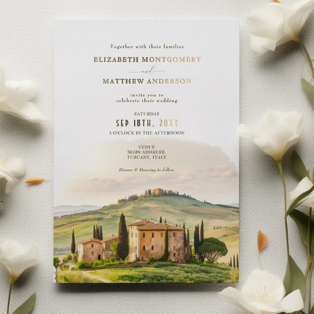 Invitation En Aluminium Aquarelle Toscane Italie Destination Mariage (Créateur téléchargé)