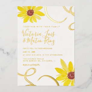 Invitation En Aluminium Aquarelle Tournesol Mariage Pressé