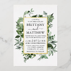 Invitation En Aluminium Aquarelle Végétaux Lierre Fougères Sauge Mariage O