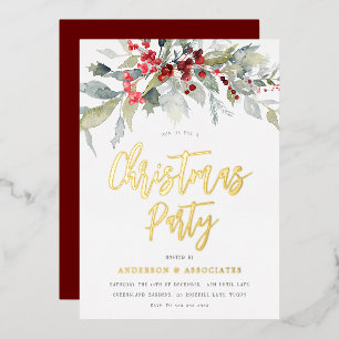 Invitation En Aluminium Aquarelle Verdure Fête de Noël Or