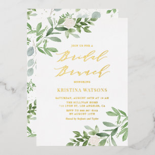 Invitation En Aluminium Aquarelle Verdure Fleurs blanches Brunch nuptial