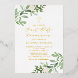 Invitation En Aluminium Aquarelle Verdure Floral Première Communion sainte