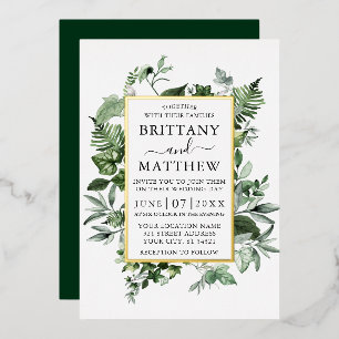 Invitation En Aluminium Aquarelle Verdure Ivy Ferns Sage Mariage Gold