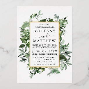 Invitation En Aluminium Aquarelle Verdure Ivy Ferns Sage Mariage Gold