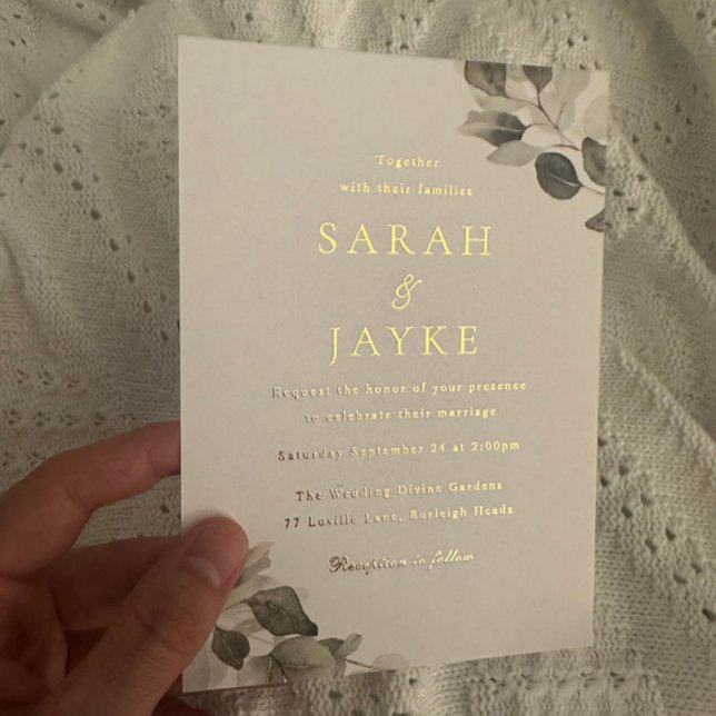 Invitation En Aluminium Aquarelle Vert Feuille Mariage or (Créateur téléchargé)