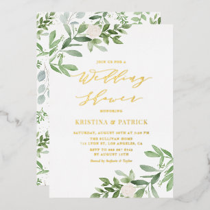 Invitation En Aluminium Aquarelle vert Wedding shower de fleurs blanches