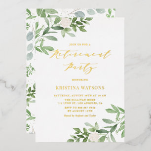 Invitation En Aluminium Aquarelle verte Fleurs blanches Parti de retraite