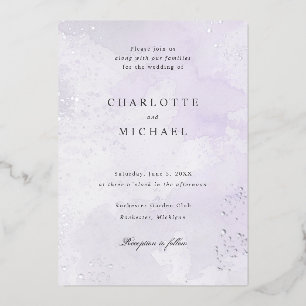 Invitation En Aluminium Aquarelle violette argent feuille mariage