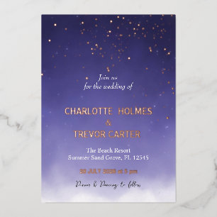 Invitation En Aluminium Aquarelle violette Etoiles modernes Mariage Or