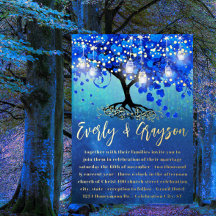 Arbre à feuilles en forme de cœur bleu et or Maria