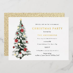 Invitation En Aluminium Arbre de Noël à l'aquarelle traditionnelle dorée F
