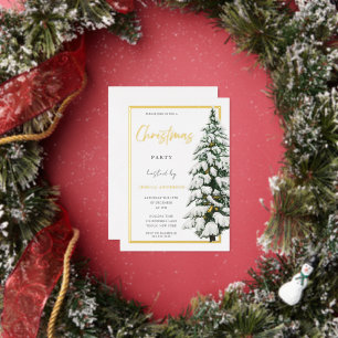 Invitation En Aluminium Arbre de Noël blanc enneigé Xmas Party Or