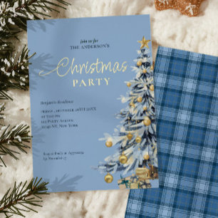 Invitation En Aluminium Arbre de Noël élégant aquarelle bleue pour fête de