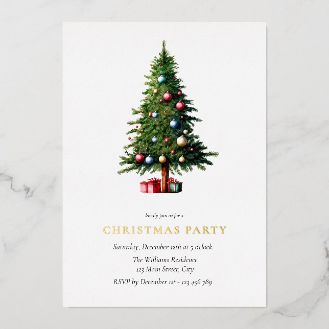 Invitation En Aluminium Arbre de Noël Fête Moderne des Fêtes (Recto)