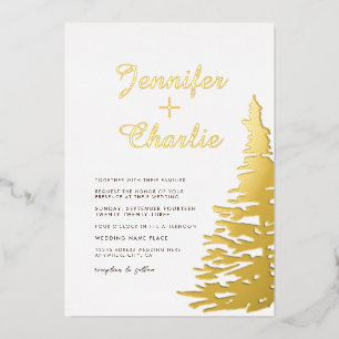 Invitation En Aluminium Arbre de Noël Minimaliste Moderne Mariage Or Blanc