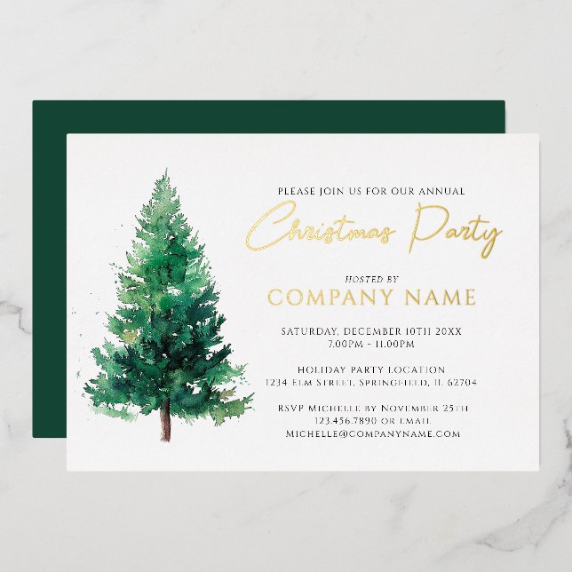 Invitation En Aluminium Arbre de Noël Moderne Élégant Fête d'entreprise (Recto/Verso)