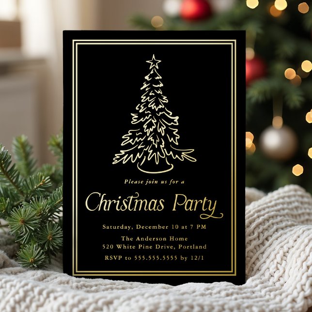 Invitation En Aluminium Arbre de Noël Noir Classique Fête de Noël (Créateur téléchargé)