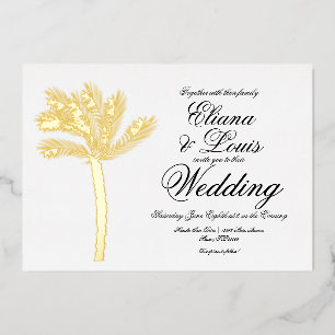 Invitation En Aluminium Arbre de palmier or noir mariage d'été pressé