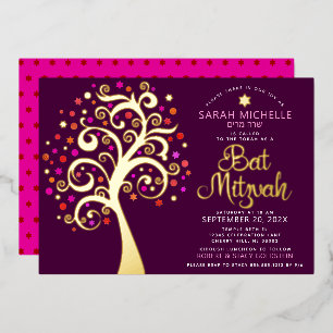 Invitation En Aluminium Arbre de Vie pour Bat Mitzvah en véritable or Burg