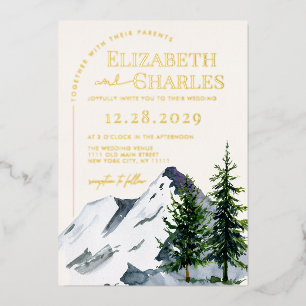 Invitation En Aluminium Arbres de Noël d'hiver Montagnes Mariage de vacanc