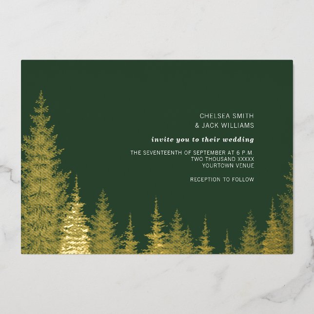 Invitation En Aluminium Arbres Persistants Dorés Mariage Rustique (Recto)