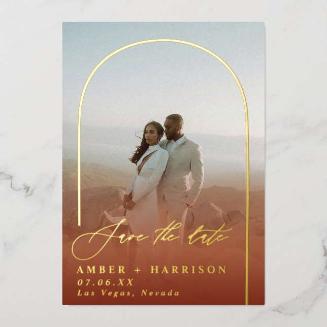 Invitation En Aluminium Arc élégant Calligraphie moderne Enregistrer la da (Recto)