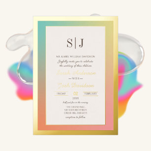 Invitation En Aluminium Arc-en-ciel coloré Mariage à huile dorée