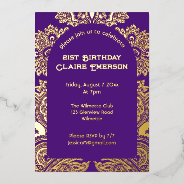 Invitation En Aluminium arc en Paisley (Recto)