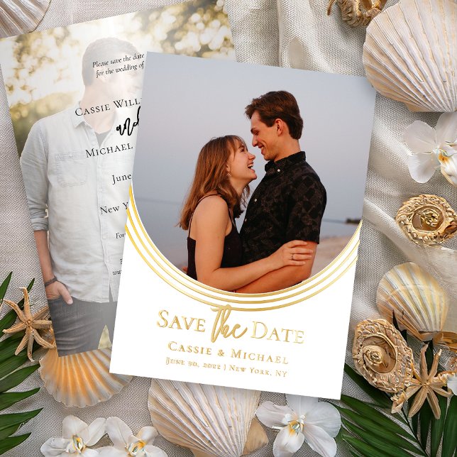 Invitation En Aluminium Arc inversé Deux mariage photo Enregistrer la date (Inverted Arch Two Photo Wedding Foil Save the Date)